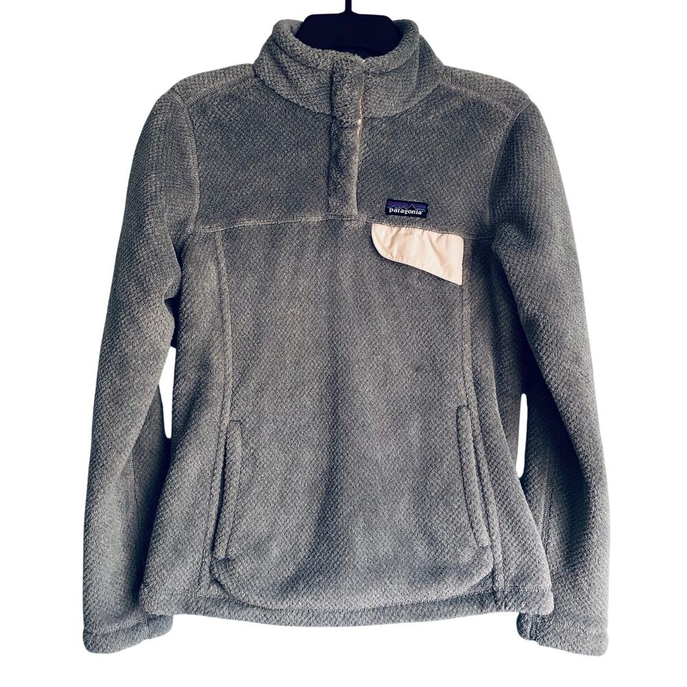 Patagonia Re-Tool Snap-T Pullover Women's Small Gray Cream High Pile Fleece